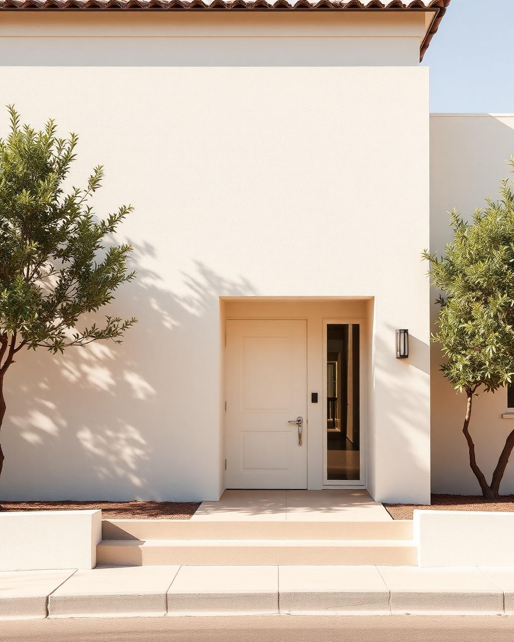 Minimal cream stucco home facade