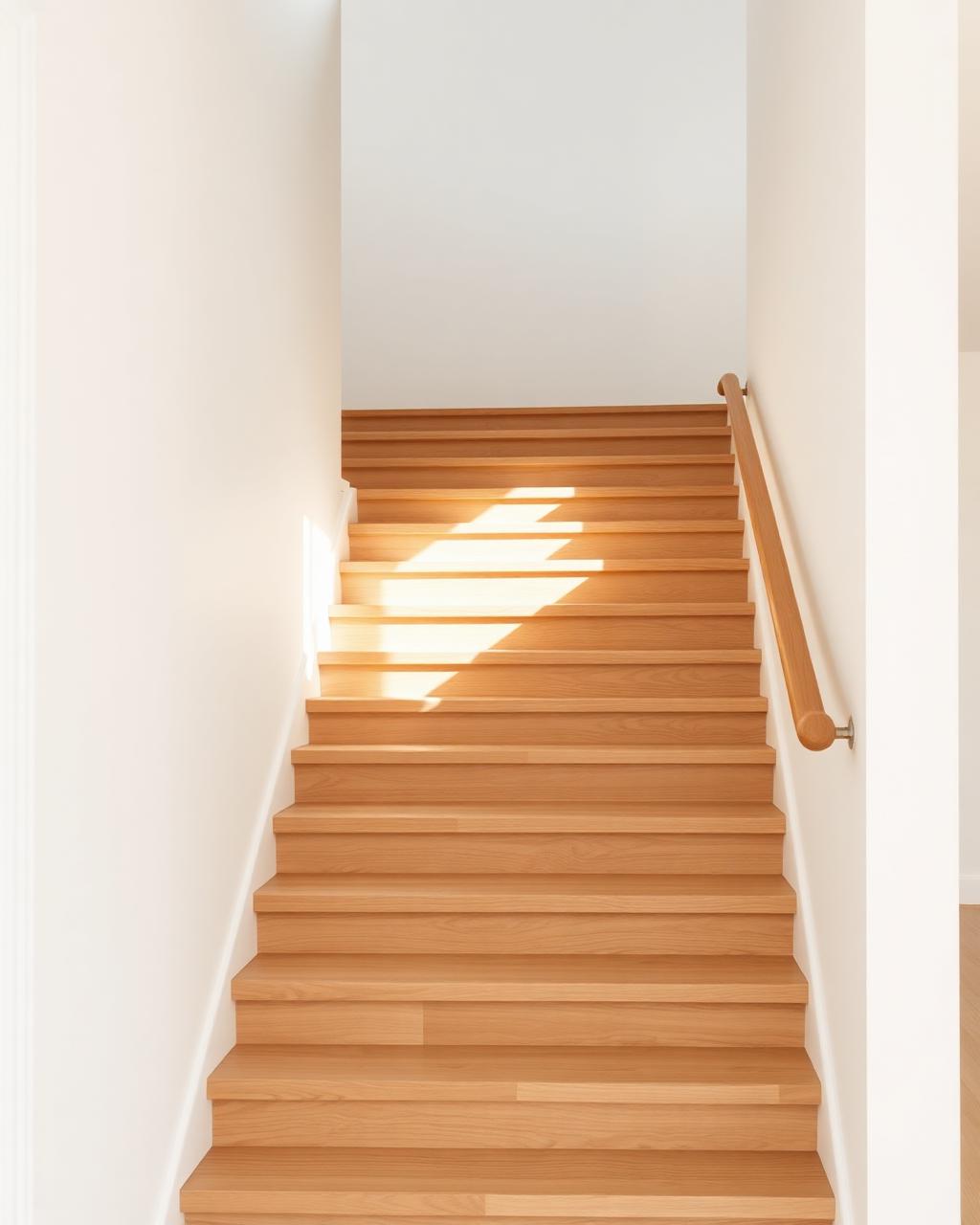Light oak staircase in soft morning light