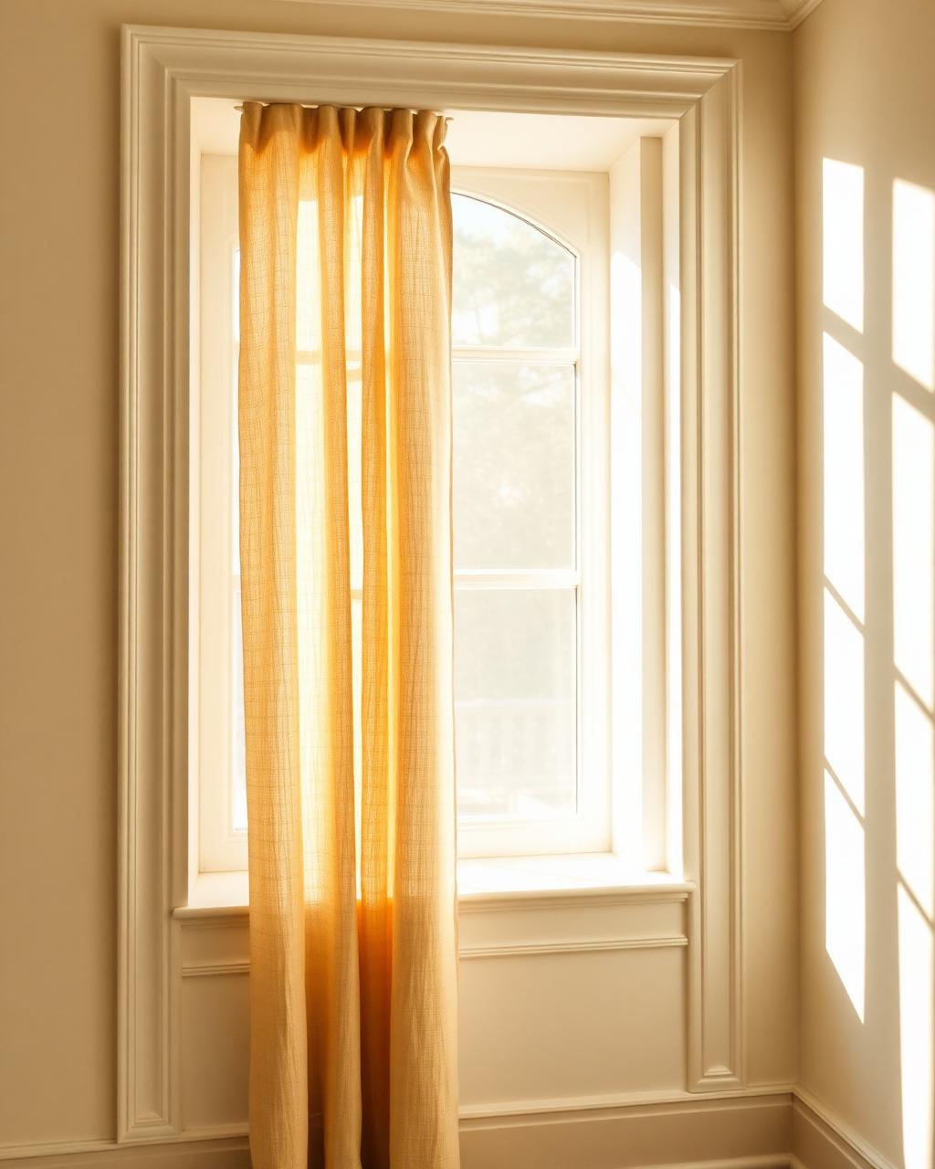 Warm sunlight through a sheer linen curtain