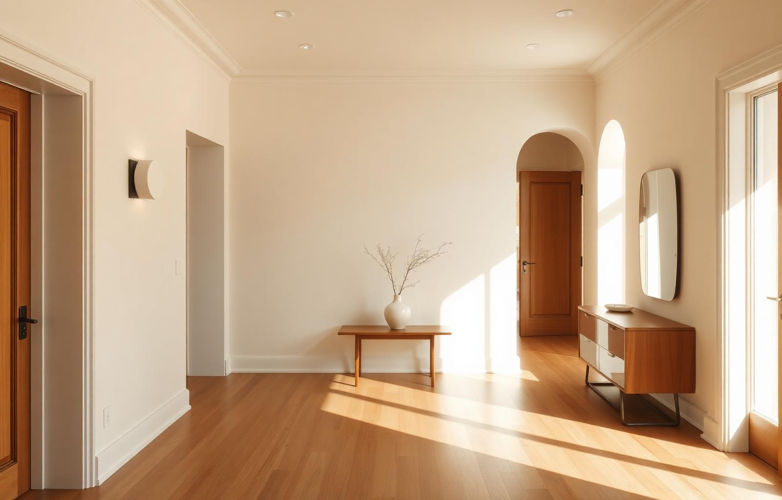 Welcoming modern home entryway in soft natural light